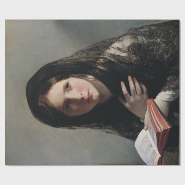 Papel De Presente Jovem Mulher Perdida nos Sonhos (Lendo um Livro) (Aberto)