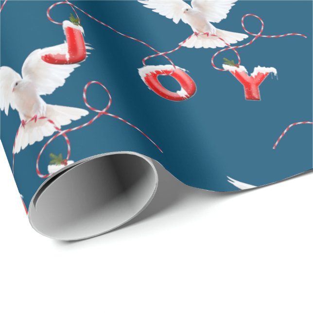 Papel De Presente Joy and Dove on Blue Wrapper Paper (Ponta do rolo)