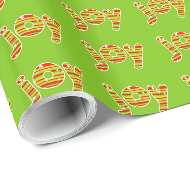 Papel De Presente JOY at Christmas, Red & Green Stripes (Ponta do rolo)