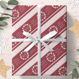 Papel De Presente Joy Christmas Wreath Burgundy Personalizado