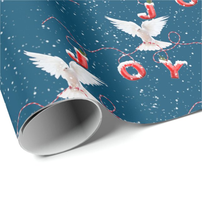 Papel De Presente Joy Dove de Natal Em Azul (Ponta do rolo)