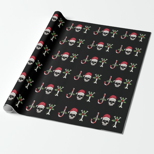 Papel De Presente Joy Gothic Skull Holly Natal Feriado (Desenrolado)