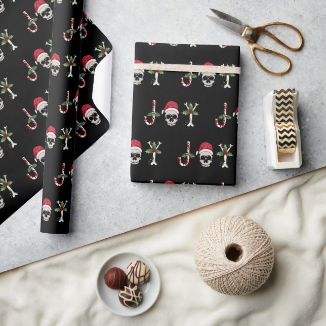 Papel De Presente Joy Gothic Skull Holly Natal Wrapling (Artesanato)