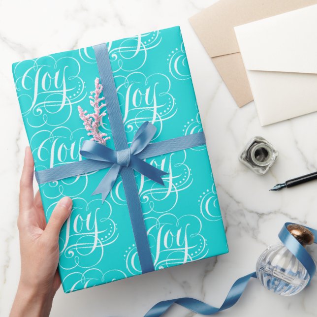 Papel De Presente JOY Lettering Fashionable Floured Aqua Blue (Presentear)