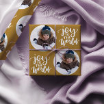 Papel De Presente Joy para a Ronda Mundial de Caligrafia Foto Dourad<br><div class="desc">Papel de empacotamento de fotos, personalizado com sua foto e manchado com Joy to the World em caligrafia escovada. O modelo de fotografia está configurado para apresentar a sua imagem em forma redonda. Se tiver algum problema com o posicionamento da imagem, tente recortar a foto em um quadrado e carregá-la...</div>