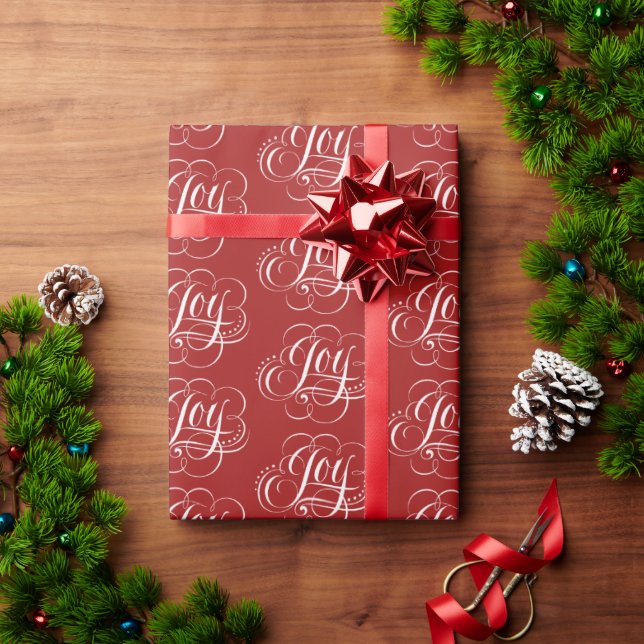 Papel De Presente JOY Rico Flourou Vermelho Caligrafia de Natal (Presente de Natal)