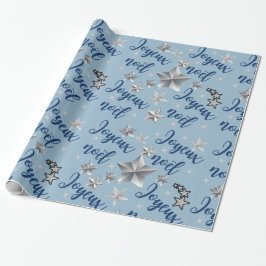 Papel De Presente Joyeux Noël - Feliz Natal - Azul e Prata