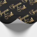 Papel De Presente Joyeux Noel French Christmas Black and Dourado<br><div class="desc">Joyeux Noel French Merry Christmas Text Standard Typografia Chic Black Elegante e Dourada Faux Gold Foil Text Glossy Gift Wraping Paper Holiday Season Natal Gifts</div>