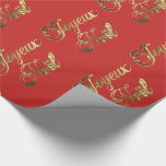 Papel De Presente Joyeux Noel French Christmas Red and Dourado<br><div class="desc">Joyeux Noel Francês Feliz Texto do Ouro de Natal Typografia Chic Red Elegante e Dourada Folha de Ouro Texto Glossy Gift Wraping Paper Foliday Estação Natal Dons de Natal</div>