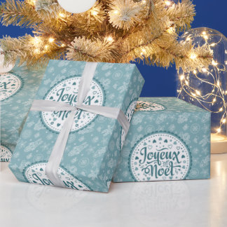 Papel De Presente Joyeux Noel french Feliz Natal - Chic branco azul