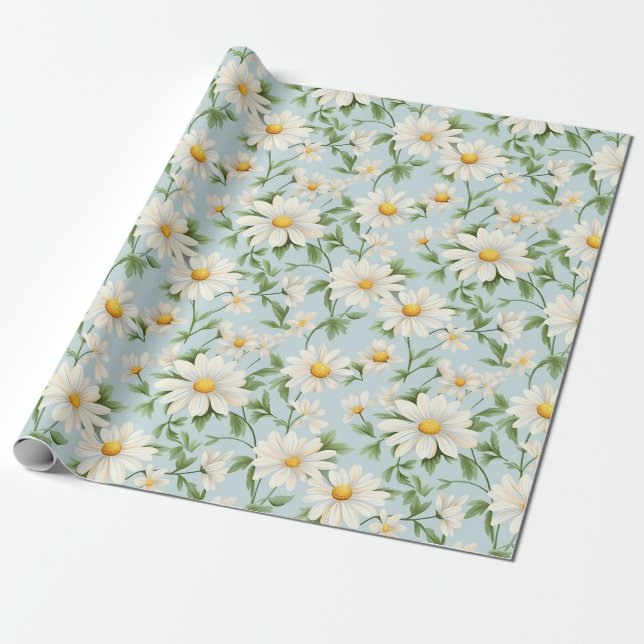 Papel De Presente Joyful Daisy Meadow para celebrações brilhantes (Desenrolado)