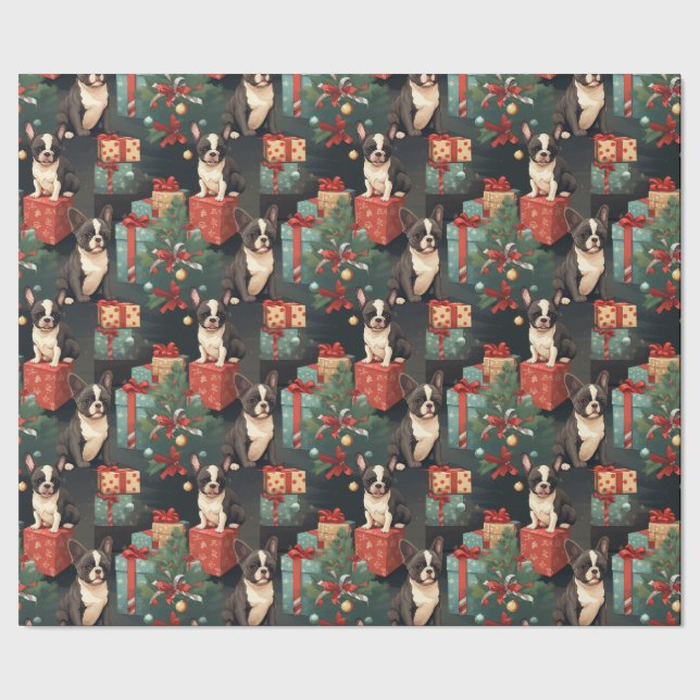 Papel De Presente Joyful Frenchie Holiday (Barra)