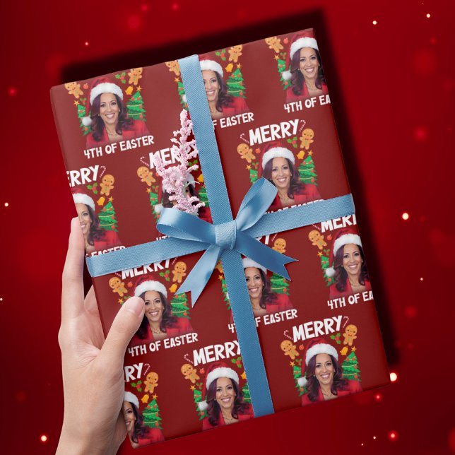 Papel De Presente Kamala Harris Natal Santa Hat Feliz 4ª Páscoa (Criador carregado)