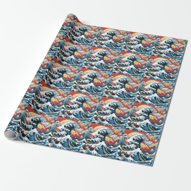 Papel De Presente Kanagawa Japonês A grande onda (Desenrolado)