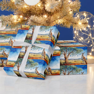 Papel De Presente Kangaroo debaixo de uma árvore de natal