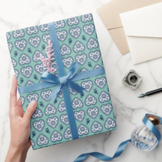 Papel De Presente ‘Karlek’ Heartt  gift wrapping Paper (navy, teal)