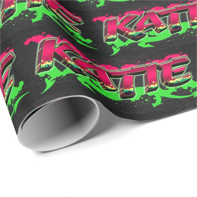 Papel De Presente Katie Vorname Name Graffiti red green (Ponta do rolo)