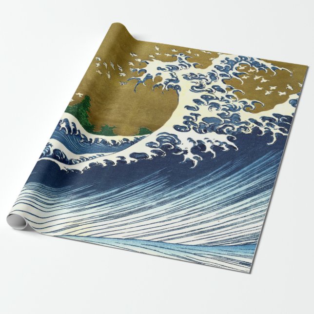 Papel De Presente Katsushika Hokusai - Onda Grande Colorida (Desenrolado)