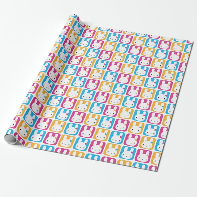 Papel De Presente Kawaii Bunny Squares (Desenrolado)