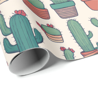 Papel De Presente Kawaii Cactus Pattern Design