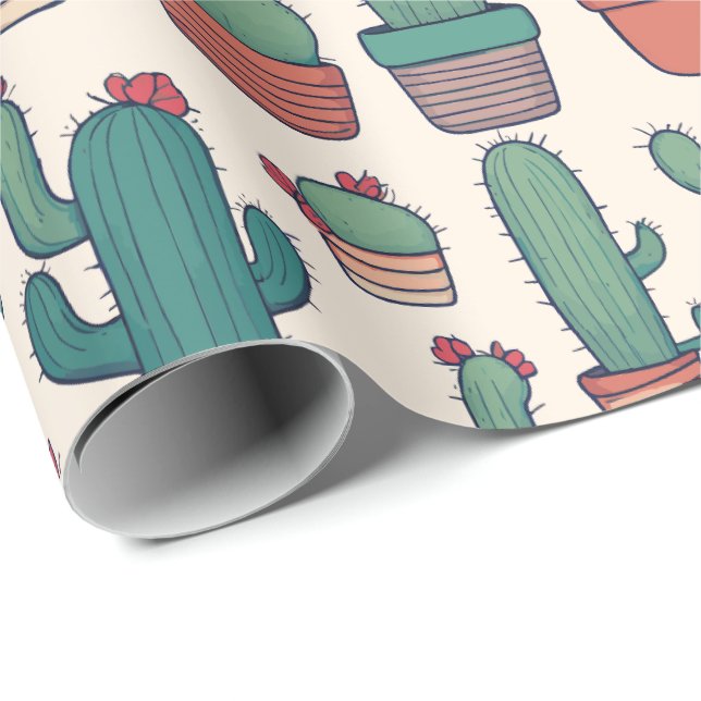 Papel De Presente Kawaii Cactus Pattern Design (Ponta do rolo)