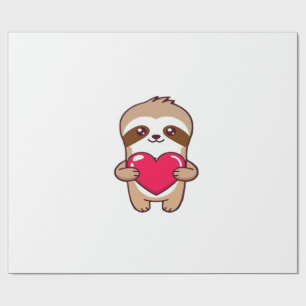 Papel De Presente Kawaii Chibi Preguiça Abraçando Coração � Fofo Ado