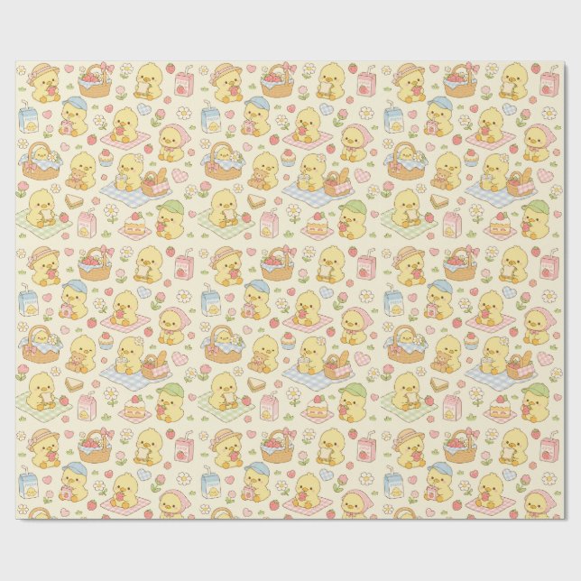 Papel De Presente Kawaii Chicken Picnic Pattern Wrapping Paper (Aberto)
