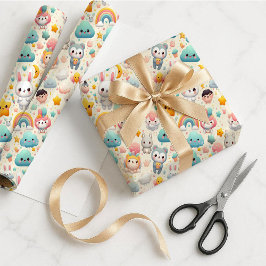 Papel de Presente Kawaii Coelho Pastel Caprichoso