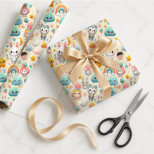 Papel de Presente Kawaii Coelho Pastel Caprichoso