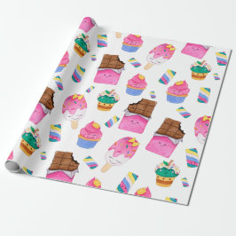 Papel De Presente Kawaii Cute Watercolor Pastel Candy Sweids