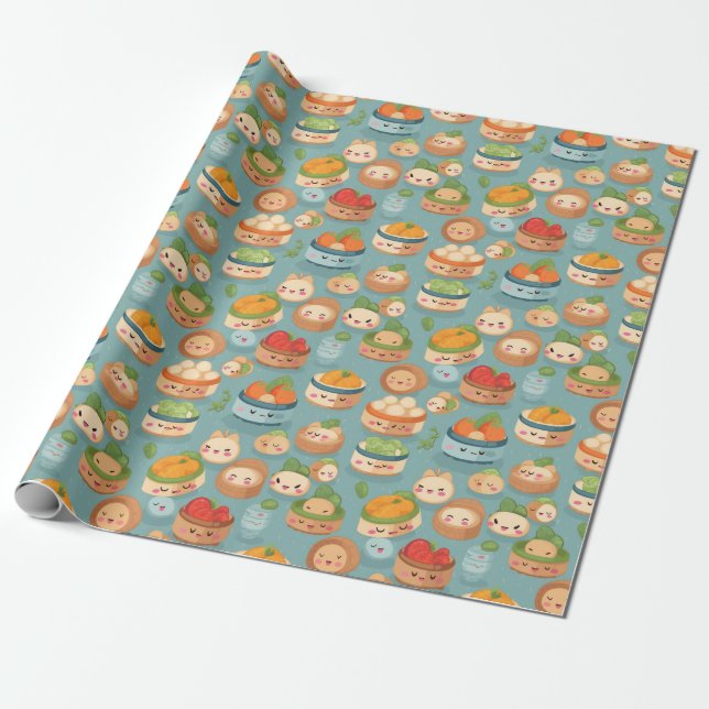 Papel De Presente Kawaii Dim Sum Sunday Patterno (Desenrolado)