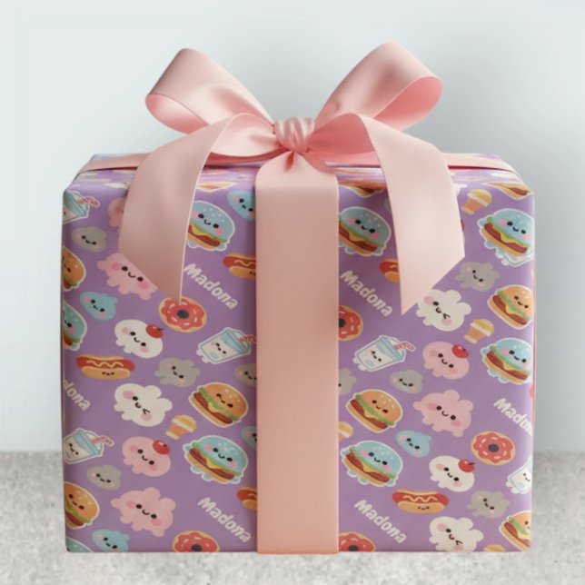 Papel De Presente Kawaii Fast Food Burger Donut Pattern (Criador carregado)