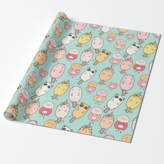 Papel De Presente Kawaii Food Wrapping Paper (Desenrolado)