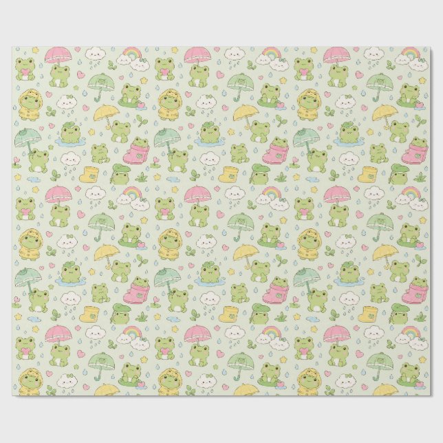 Papel De Presente Kawaii Frog Rainy Day Pattern Wrapping Paper (Aberto)