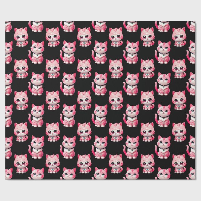 Papel De Presente Kawaii - Gatinhos Rosa Design (Aberto)