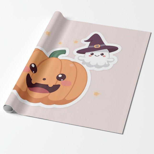Papel De Presente Kawaii Halloween Pumpkin (Desenrolado)