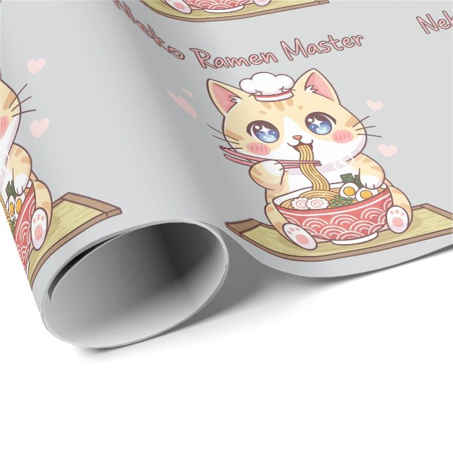 Papel De Presente Kawaii Neko Ramen Master Cute Cat Food Chef (Ponta do rolo)