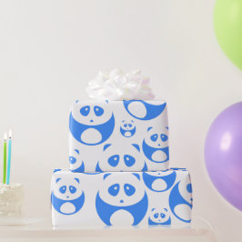 Papel De Presente Kawaii Panda Baby Blue e White Patterno