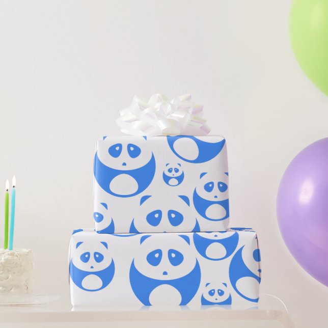 Papel De Presente Kawaii Panda Baby Blue e White Patterno (Presentes para festas)