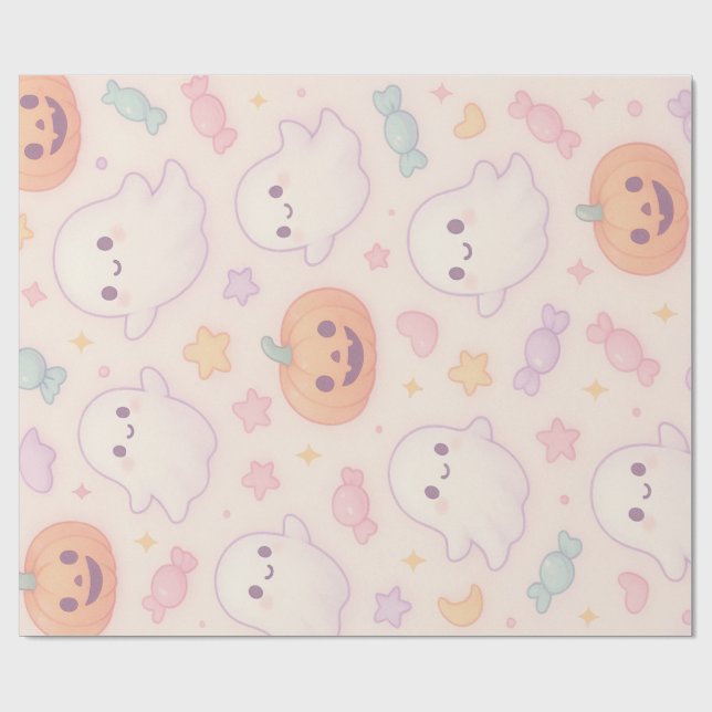 Papel De Presente Kawaii Pumpkin Halloween Design  (Aberto)