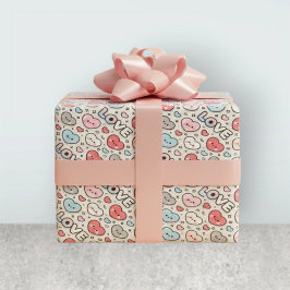 Papel De Presente Kawaii Smiling Hearts Love Transparent Pattern