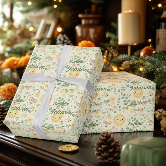 Papel De Presente Kawaii Sun Personalizado e Flores Oferecem Criança (Criador carregado)