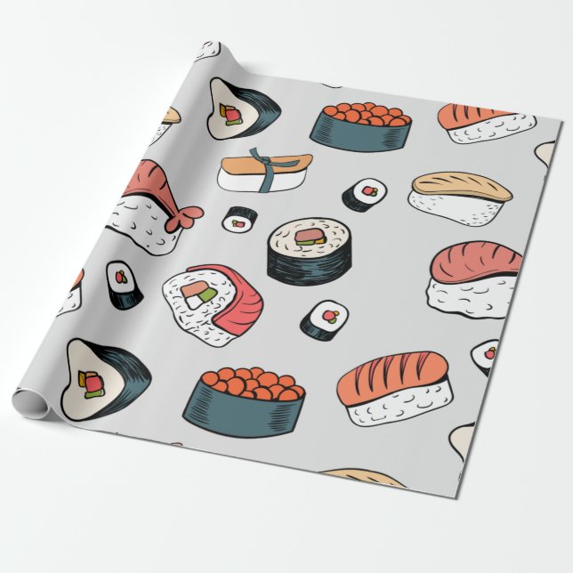 Papel De Presente kawaii sushi rolls (Desenrolado)