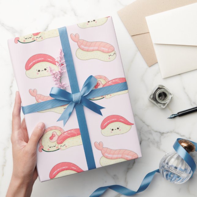 Papel De Presente kawaii sushi rolls, padrão sushi (Presentear)