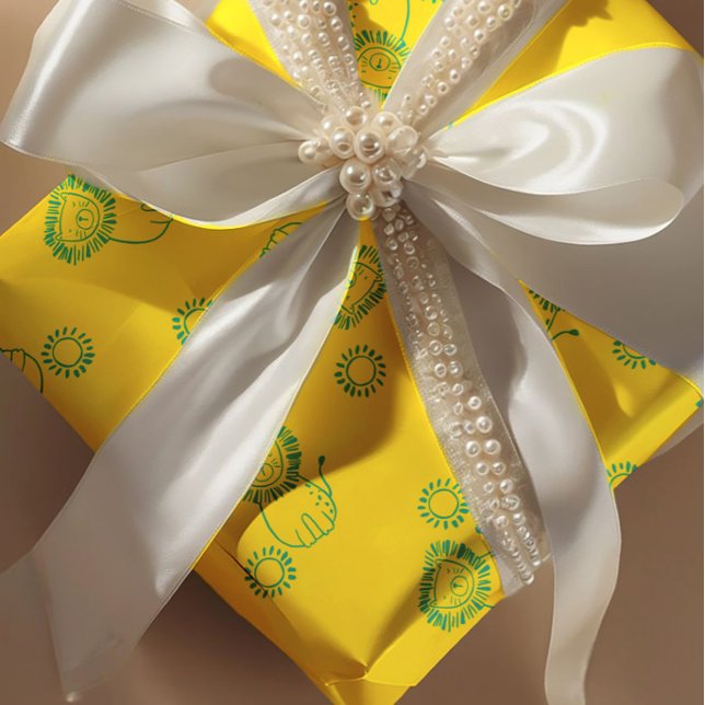 Papel De Presente Kawaii Teal Lions & Sunshine – Cute Pattern (Criador carregado)