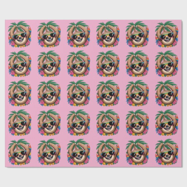 Papel De Presente Kawaii Tropical Sloth – Cute Summer Vibes Rainbow  (Aberto)