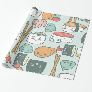 Papel De Presente kawaii verde sushi tempura fofo
