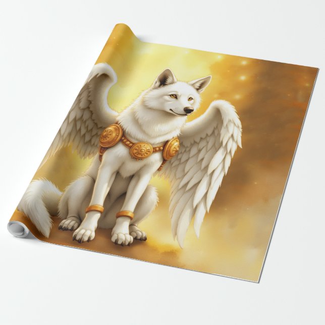 Papel De Presente Keeper of the Dawn – The White Winged Wolf.  (Desenrolado)