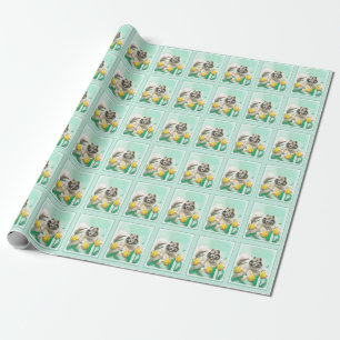 Papel De Presente Keeshond em Tulips pintando lindas artes caninas o