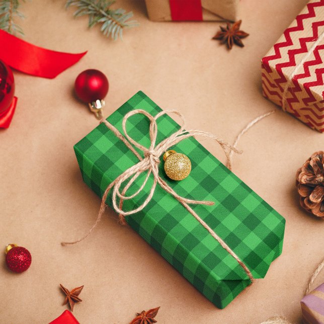 Papel De Presente Kelly e Forest Green Buffalo Plaid (Kelly and Forest Green Buffalo Plaid Wrapping Paper
)